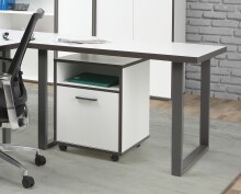 Schreibtisch >KEFLAVIK< in Weiß, Grau - 120x74,1x75cm (BxHxT)