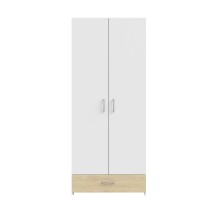 Kleiderschrank >ECONOBOX< in Weiss / Puccini Eiche  - 79,7x190,5x54,4cm (BxHxT)