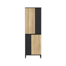 Drehtürenschrank >QUAYLE< in Mauvella Eiche, Schwarz - 65,1x201,7x34,1cm (BxHxT)