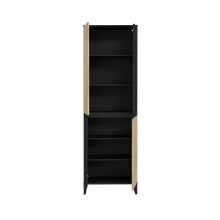 Drehtürenschrank >QUAYLE< in Mauvella Eiche, Schwarz - 65,1x201,7x34,1cm (BxHxT)