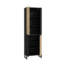 Drehtürenschrank >QUAYLE< in Mauvella Eiche, Schwarz - 65,1x201,7x34,1cm (BxHxT)