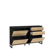 Schuhkommode >QUAYLE< in Mauvella Eiche,. Schwarz - 174,8x99,3x34,1cm (BxHxT)