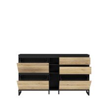 Schuhkommode >QUAYLE< in Mauvella Eiche,. Schwarz - 174,8x99,3x34,1cm (BxHxT)