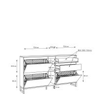 Schuhkommode >QUAYLE< in Mauvella Eiche,. Schwarz - 174,8x99,3x34,1cm (BxHxT)