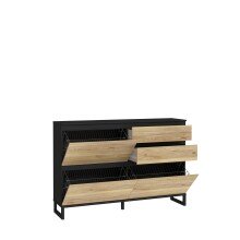 Schuhkommode >QUAYLE< in Mauvella Eiche, Schwarz   - 150,1x99,3x34,1cm (BxHxT)