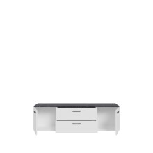 TV-Board >SALTWATER< in Weiss / VENICE Marmor / Weiss Glanz