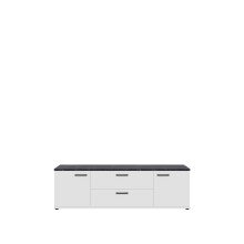 TV-Board >SALTWATER< in Weiss / VENICE Marmor / Weiss Glanz
