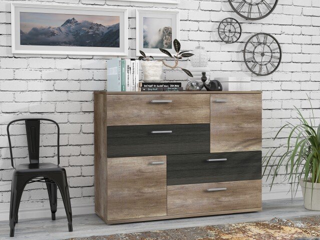 Kombikommode >SKIVE< in Eiche Antik / Touchwood  - 124,9x95,9x41,3cm (BxHxT)