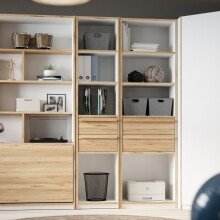 Standregal >SMARTROOM< in Weiss / Catania Eiche  - 44,4x215x42cm (BxHxT)