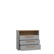 Schubkastenkommode >SURFINIO< in Grau / Catania Eiche  - 98,9x85,9x41,3 (BxHxT)