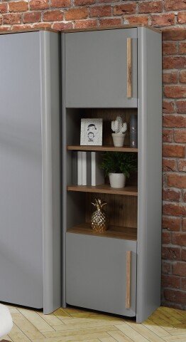Standregal >SURFINIO< in Grau / Catania Eiche  - 58,6x194,3x41,3cm (BxHxT)