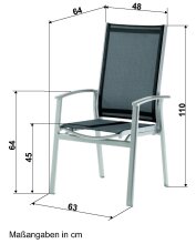 Gartensessel >Lima< in Silbergrau, Kunstfasergewebe - 63x110x64cm (BxHxT)