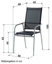 Gartenstuhl >Sirio< in Silbergrau, Kunstfasergewebe 
  - 58x100x62cm (BxHxT)