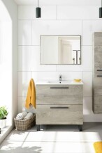 Waschbeckenunterschrank >ATHENA< (2er-Set) Spiegel, Alaska-Eiche - 80x80x45 (BxHxT)