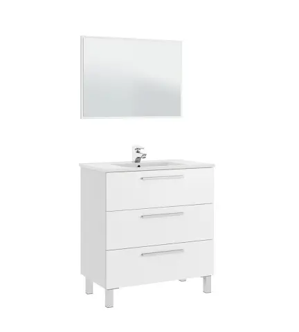 Badezimmer-Set >ATHENA< in weiß glänzend / Spiegel - 80x86x45 (BxHxT)