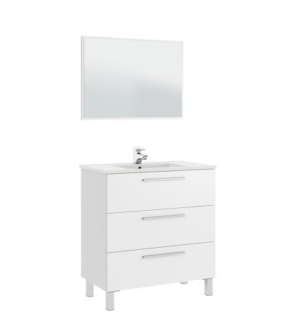 Badezimmer-Set >ATHENA< in weiß glänzend / Spiegel - 80x86x45 (BxHxT)