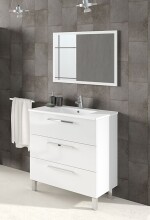 Badezimmer-Set >ATHENA< in weiß glänzend / Spiegel - 80x86x45 (BxHxT)