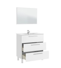 Badezimmer-Set >ATHENA< in weiß glänzend / Spiegel - 80x86x45 (BxHxT)