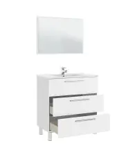 Badezimmer-Set >ATHENA< in weiß glänzend / Spiegel - 80x86x45 (BxHxT)