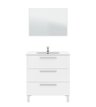 Badezimmer-Set >ATHENA< in weiß glänzend / Spiegel - 80x86x45 (BxHxT)