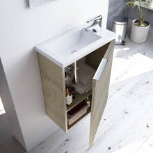 Waschbeckenunterschrank >COMPACT< (2er-Set) mit Spiegel, Alaska-Eiche - 40x58x22 (BxHxT)