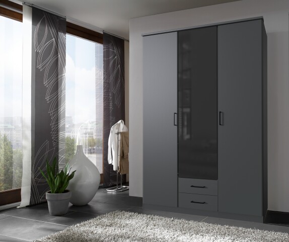 Drehtürenschrank >Soest< in GRAPHIT + GLAS SCHWARZ - 135x199x58cm (BxHxT)