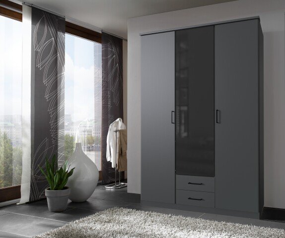 Drehtürenschrank >Soest< in GRAPHIT + GLAS SCHWARZ - 135x199x58cm (BxHxT)