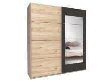 Schwebetürenschrank >Minden< in HICKORY OAK DEKOR / STEEL - 225x208x65cm B/H/T