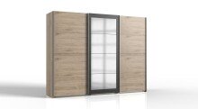 Schwebetürenschrank >Minden< in HICKORY OAK DEKOR / STEEL - 270x208x65cm (B/H/T)