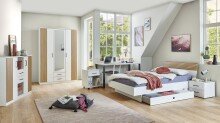 Bett >Rügen< in WEISS + AKUSTIKLAMELLEN ARTISAN NB - 146x85x210cm (BxHxT)