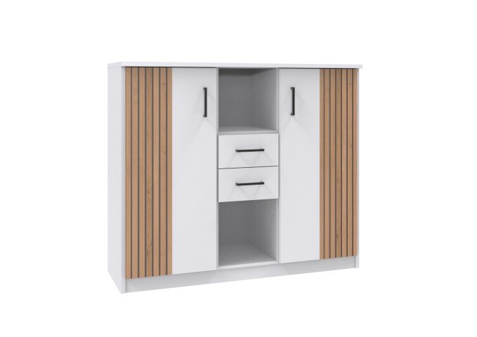 Highboard >Rügen< in WEISS + AKUSTIKLAMELLEN ARTISAN NB - 122x105x40cm (BxHxT)