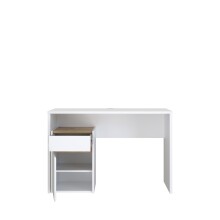 Schreibtisch >MODULTRICK< in Weiss / Artisan Eiche Dekor - 140x72,7x52,7cm (BxHxT)