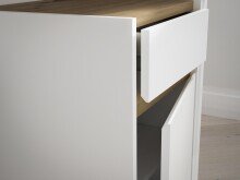 Schreibtisch >MODULTRICK< in Weiss / Artisan Eiche Dekor - 140x72,7x52,7cm (BxHxT)