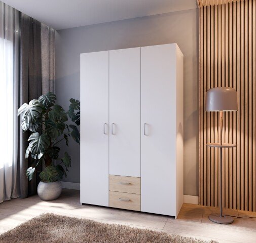 Drehtürenschrank >ECONOBOX< in Weiss  / Puccini Eiche  - 119,4x190,5x54,4 (BxHxT)