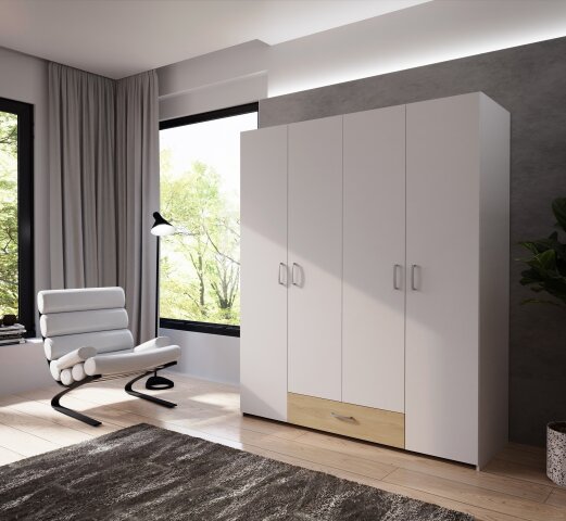 Drehtürenschrank >ECONOBOX< in Weiss  / Puccini Eiche  - 159,1x190,5x54,4 (BxHxT)