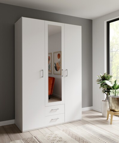 Drehtürenschrank >ECONOBOX 2< in weiß / Spiegel - 133,2x210,5x54,2cm (BxHxT)