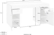 Schreibtisch >Sliding< ausziehbarer Tischplatte - 130x75x60 (B/H/T)