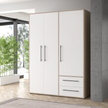 Drehtürenschrank >MOKKARIS< in Sonoma Eiche/Weiß - 144,4x200,1x58,8cm (BxHxT)