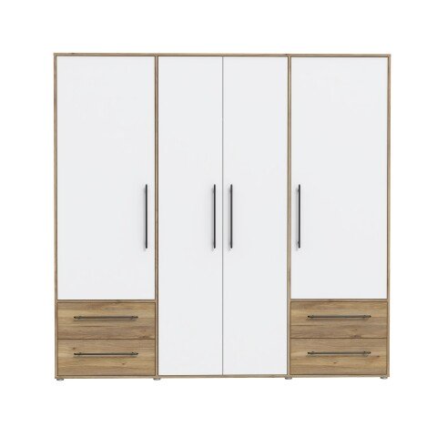 Drehtürenschrank >MOKKARIS< in Mauvella Eiche / Weiss - 205,9x200,1x58,8cm (BxHxT)