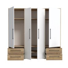 Drehtürenschrank >MOKKARIS< in Mauvella Eiche / Weiss - 205,9x200,1x58,8cm (BxHxT)