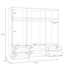 Drehtürenschrank >MOKKARIS< in Mauvella Eiche / Weiss - 205,9x200,1x58,8cm (BxHxT)