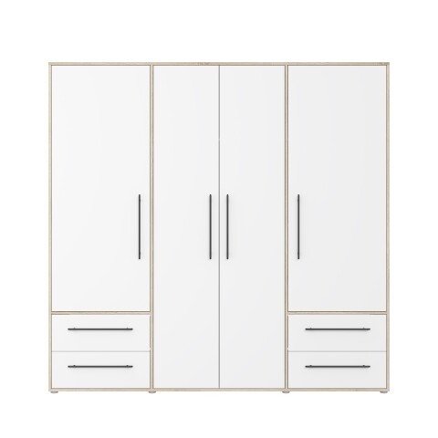 Drehtürenschrank >MOKKARIS< in Sonoma Eiche / Weiss - 205,9x200,1x58,8cm (BxHxT)