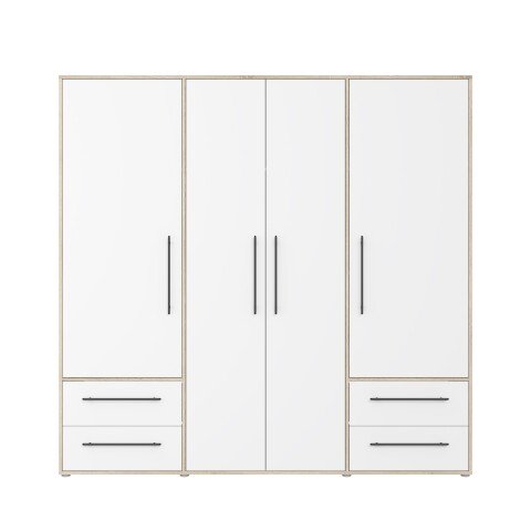 Drehtürenschrank >MOKKARIS< in Sonoma Eiche / Weiss - 205,9x200,1x58,8cm (BxHxT)