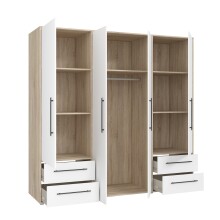 Drehtürenschrank >MOKKARIS< in Sonoma Eiche / Weiss - 205,9x200,1x58,8cm (BxHxT)
