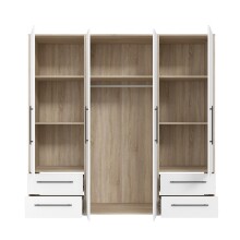 Drehtürenschrank >MOKKARIS< in Sonoma Eiche / Weiss - 205,9x200,1x58,8cm (BxHxT)