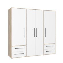 Drehtürenschrank >MOKKARIS< in Sonoma Eiche / Weiss - 205,9x200,1x58,8cm (BxHxT)