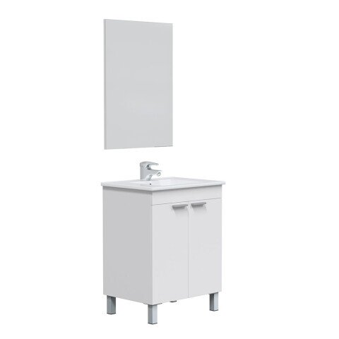 Badezimmer-Set >LC1-60< in weiß glänzend / Spiegel - 60x80x45 (BxHxT)