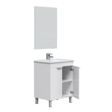 Badezimmer-Set >LC1-60< in weiß glänzend / Spiegel - 60x80x45 (BxHxT)
