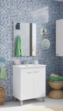 Badezimmer-Set >LC1-60< in weiß glänzend / Spiegel - 60x80x45 (BxHxT)