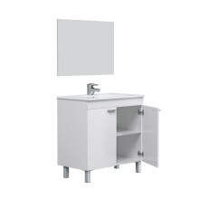 Badezimmer-Set >LC1-80< in weiß glänzend / Spiegel - 80x80x45 (BxHxT)